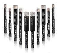 Hacaroa 10 Pack Dry Diamond Drill Bit Set, 1/4 5/16 3/8 1/2 Inch Diamond Core Drill Bits for Tile, Ceramic, Glass, Marble, Granite, Stone, 6, 8, 10, 12mm, 1/4 Inch Hex Shank, 4 Sizes
