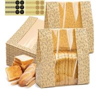 Hacaroa 100 Pack Paper Bread Bags with Clear Window, 35x25x10cm Kraft Bakery Bag with 100 Stickers, Brown Toast Packaging Bags for Sourdough Bread, Cookie