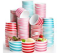Hacaroa 150 Count 240 ml Paper Ice Cream Cups, Disposable Dessert Bowls Sundae Cup Party Supplies Treat Cups for Frozen Yogurt, Hot and Cold Food, 3 Colors Stripes