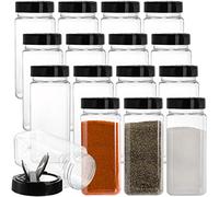 Hacaroa 16 Pack 600 ml Plastic Spice Jars with Shaker/Pourer Lids, Square Empty Seasoning Containers Clear Spice Bottles for Dry Food, Condiments, Herbs, Powders