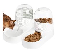 Hacaroa 2 Pack Automatic Cat Feeder and Water Dispenser, 2 L Gravity Pet Food Feeder and Waterer Set, Self Feeding Dog Bowl for Small Pets, Puppy, Kitten, 100% BPA-Free, Easily Clean, White