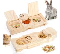Hacaroa 2 Pack Guinea Pig Foraging Toys, Wooden Rabbit Enrichment Toys Interactive Hide Treats, Bunny Snuffle Puzzle Game Mental Stimulation Toy for Small Animal, Hamster, Chinchilla, 2 Types