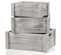 Hacaroa 3 Pack Wood Crates with Handles, Rustic Nesting Storage Container Box Decorative Wooden Basket Bins for Fruit, Vegetable, Home, Laundry, Farmhouse, 3 Sizes