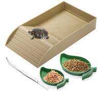 Hacaroa 3 Pcs Tortoise Water Dish with Ramp and Basking Platform, Leaf Reptile Food Dish Turtle Water Bowl, Reptile Bathing Pool Amphibians Habitat Accessories for Lizard, Box Turtle, Horned Frog