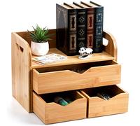 Hacaroa 3 Tier Bamboo Desktop Organizer with 3 Drawers, Mini Tabletop Craft Box Cosmetic Storage Drawer with Handle, Portable Desk Letter Mail Sorter for Office Supply, Toiletries