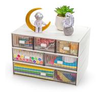 Hacaroa 3 Tier Mini Desk Organizer with 6 Drawers, Plastic Desktop Drawers Storage Box, Stackable Makeup Organizer Craft Storage Case for Office, School, Bathroom, Detachable Design, White