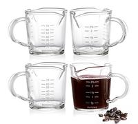 Hacaroa 4 Pack Double Spouts Measuring Cups Espresso Shot Glass with Handle, 70 ml Mini Milk Triple Pitcher Barista Clear Graduated Cups for Coffee, Wine, Bar, Party