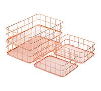 Hacaroa 4 Pack Rose Gold Wire Mesh Basket, Metal Desk Drawer Organizer Desktop Holder Tray for Cosmetic, Stationery, Magazines, Fruit Snacks, Home, School, Office, 2 Size