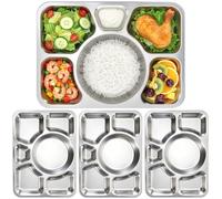 Hacaroa 4 Pack Stainless Steel Divided Dinner Plates, 38 x 27 cm Snack Serving Plate with 6 Compartment, Metal Food Trays for Kids, Adults, Diet Food Portion Control, Picky Eaters