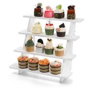 Hacaroa 4-Tier Wood Retail Stair Shelf Cupcake Stand, Whitewashed Rustic Display Riser, Farmhouse Ladder Planter Leaning Shelf for Home, Garden, and Retail Stores