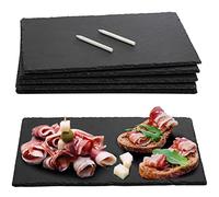 Hacaroa 6 Pieces Slate Cheese Board, 30 x 20cm Black Charcuterie Boards Natural Slate Stone Plate Tray, Gourmet Serving Platter for Meats, Fruits, Parties, Appetizers