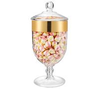 Hacaroa 76 Oz Large Plastic Apothecary Jar with Airtight Lid, Acrylic Candy Cookie Jar for Candy Buffet, Decorative Footed Wedding Container Bathroom Canister for Bath Salt, Vanity, Party, Gold Trim