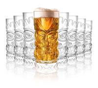 Hacaroa 8 Pack 500 ml Plastic Tiki Cups, Clear Modern Bar Tiki Mug Hawaiian Party Drinking Tumblers for Cocktails, Lemonade, Mixed Drinks, Halloween, Picnic, Restaurant Supplies