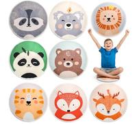 Hacaroa 8 Pcs Kids Carpet Circle Seats, 16" Round Classroom Rug Animal Faces Soft Floor Cushions Mats, Non-Slip Educational Carpet Circles for Home Preschool Story Time, Group Activity, Play Area
