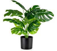 Hacaroa Artificial Monstera Deliciosa Plant with 12 Leaves - 23.5 Inch(60cm) Tall Faux Swiss Cheese Plant in Black Pot, Plastic Tropical Decor for Home, Office, Tabletop & Garden