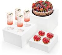 Hacaroa Set of 3 Acrylic Cube Riser Hollow Bottom, Glossy White Buffet Riser Food Display Stand, 5 Sides Cupcake Stand Nesting Display Boxes for Jewelry, Collectibles, Figures, 3 Sizes