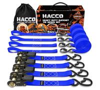 Haccoplanet Ratchet Tie Down Straps, 2340lb Break Strength, 4pc 1inch x 16FT Tie Down Strap Set with Padded Handles & Coated S Hook W/Safety Clip, Cargo Strap Tie Down for Motorcycle, Truck (Blue)