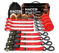 Haccoplanet Ratchet Tie Down Straps, 2340lb Break Strength, 4pc 1inch x 16FT Tie Down Strap Set with Padded Handles & Coated S Hook W/Safety Clip, Cargo Strap Tie Down for Motorcycle, Truck (Red)