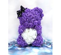 Hacdy Rose Bear Floral Gift for Women, Artificial Flower Teddy Bear with Gift Box, Valentine's Day Gift for Girlfriend, Wife, Mother, Daughter, Birthday (Purple Bear, White Heart)