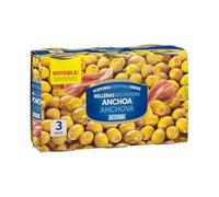 Hacendado Green Olives Stuffed with Anchovies, 3 Jars, 350g Each, 150g Drained Weight, Glass Packaging