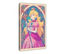 HACERR Princess Peach, Princess, Mario, Stained Glass Window Canvas Poster Bedroom Decor Landscape Office Room Decor Gift 12x18inch(30x45cm)