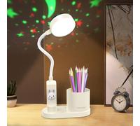 Hacevida Rechargeable Battery Rabbit Lamp with Star Projector/3 Brightness Levels/Pen Holder, Cute Kids Desk Lamp for Home Office Dorm, Eye Caring, Ideal Birthday Christmas Gifts