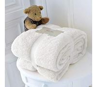 Hachette Teddy Fleece Throw Blanket Soft Warm Throw Over Sofa Bed Travel Bedspread Blanket (White, Single - 100 x 150 cm)