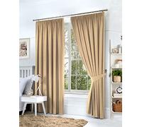 Hachette Thermal Blackout Curtains Pencil Pleat Tape Top Including Pair of Tiebacks (Cream Natural, 66" X 54")