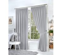 Hachette Thermal Blackout Curtains Pencil Pleat Tape Top Including Pair of Tiebacks (Silver Grey, 46" X 54")