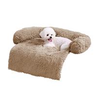 HachiKitty Calming Pet Sofa Bed Mat, Washable Plush Couch Cover for Dogs and Cats, Furniture Protector with Anti-Slip Bottom (30"x 27"x 6", Camel)