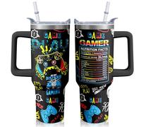 Hachishun Gamer Mug Tumbler 40oz - Thermal Insulated Stainless Steel Mug with Ergonomic Handle & Reusable Straw, Gaming Theme Gifts for Men (Easter Christmas Special Occasions)