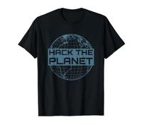 Hack the Planet - Blue Globe Design for Computer Hackers Value Graphic T-Shirt, Men, Black, S