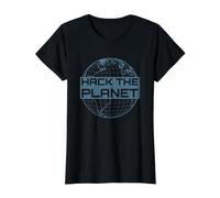 Hack the Planet - Blue Globe Design for Computer Hackers Value Graphic T-Shirt, Women, Black, S