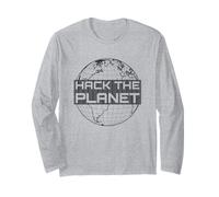 Hack The Planet Dark Gray Globe Design for Computer Hackers Long Sleeve T-Shirt