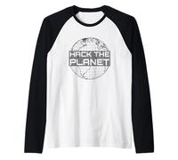 Hack The Planet Dark Gray Globe Design for Computer Hackers Raglan Baseball Tee
