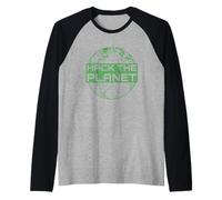 Hack the Planet - Green Globe Design for Computer Hackers Raglan Baseball Tee