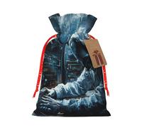 Hacker Attack Print Christmas Drawstring Gift Bags With Cards For Xmas Party Decorations Holiday