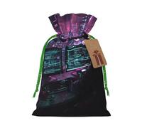 Hacker Era Print Christmas Drawstring Gift Bags With Cards For Xmas Party Decorations Holiday