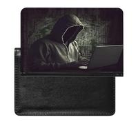 Hacker Passport Holder Cover Leather Passport Wallet RFID Blocking Travel Wallet Documents Organizer Passport Protector Passport Cover for Men&Women
