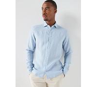 Hackett Essential Kent Garment Dyed Linen Long Sleeve Shirt, Blue, Size M, Men Blue