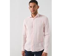 Hackett London Essential Kent Garmet Dyed Linen Long Sleeve Shirt, Pink, Size M, Men Pink