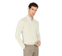 Hackett London Men's GMD Merino Silk V NCK Knitwear, Beige (Ivory White), XS