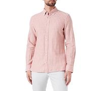 Hackett London Men's Washed Linen Stripe Shirt, Rust/White, XL