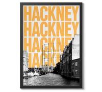 Hackney, London London Travel Poster, Colourful Typographic Trendy Design Print, Bedroom Wall Art Home Decor, Archival Matte, A2 (Black Frame) - 59.4x42cm