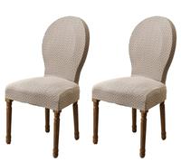 HACLEN Stretch French Country Dining Chair Covers Set of 6 4 2, Round Back Dining Chair Slipcovers Washable Farmhouse Chair Protector for Living Room (Khaki,2 PCS)