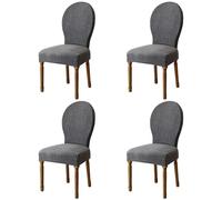 HACLEN Stretch French Country Dining Chairs Slipcovers, Soft Vintage Round Back Dining Chair Covers Removable Farmhouse Chair Protector for Pets (dark gray,Set of 4)