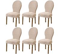 HACLEN Stretch French Country Dining Chairs Slipcovers, Soft Vintage Round Back Dining Chair Covers Removable Farmhouse Chair Protector for Pets (Khaki,Set of 6)