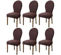 HACLEN Stretch French Country Dining Chairs Slipcovers, Soft Vintage Round Back Dining Chair Covers Removable Farmhouse Chair Protector for Pets (brown,Set of 6)