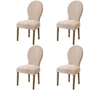 HACLEN Stretch French Country Dining Chairs Slipcovers, Soft Vintage Round Back Dining Chair Covers Removable Farmhouse Chair Protector for Pets (Khaki,Set of 4)