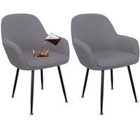 HACLEN Stretch Spandex Curved Back Chair Covers with Arms, Waterproof Anti-Scratch Dining Armchair Cover, Mid Century Modern Accent Slipcover (dark gray,Set of 2)